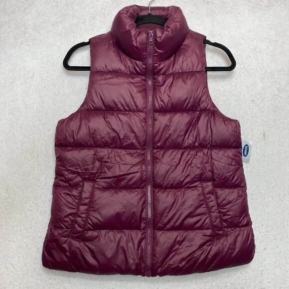 Old Navy Puffer Vest Womens S Wine Full Zip Windbreaker Jacket NWT - Picture 1 of 7